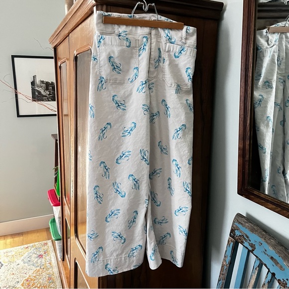 Anthropologie Pants - Anthropologie Maeve Cream Pants with Blue Lobster Print